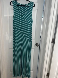 Nina Leonard XL Teal Green /White Stripes Maxi Sun Dress - Picture 1 of 6