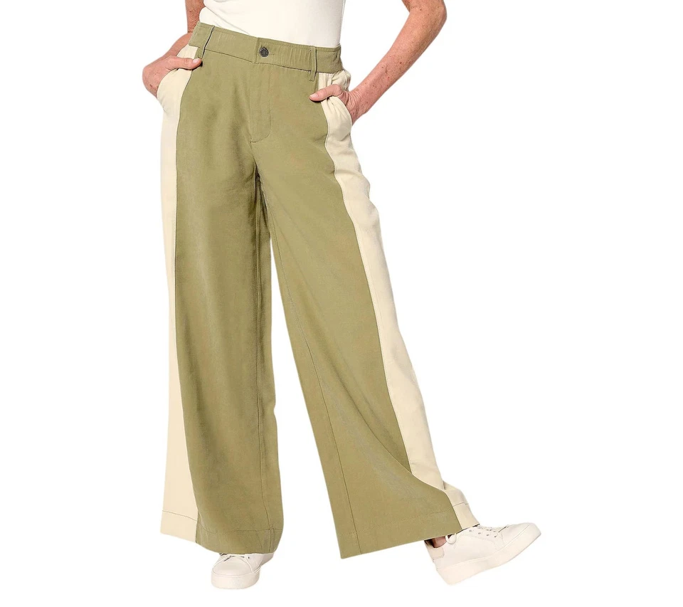 Pantalón para mujer Peace Love World panel lateral exagerado sarga oliva claro Foto 1 de 1