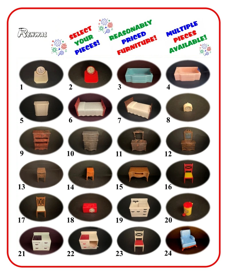 Vintage RENWAL 3/4" scale hard plastic Dollhouse Furniture - Image 1 of 1