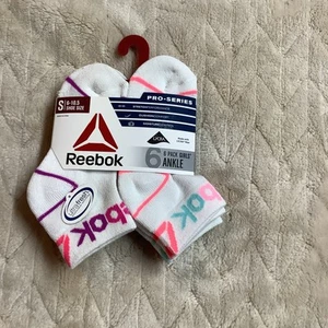 Reebok Girls Pros Series Ankle Socks, 6-Pack Size S (shoe size 6-10.5) - Picture 1 of 3