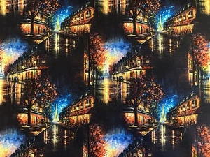 C'EST MAGNIFIQUE PARIS CITYSCAPE AT NIGHT BY MOMART 3 WISHES FABRIC HALF YARD - Picture 1 of 5