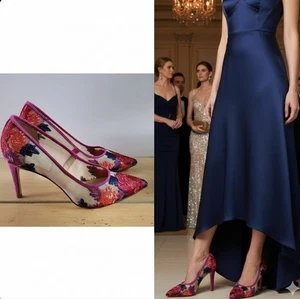 Neu ohne Etikett Jessica Simpson Cipinola Netz-Pump Blumenmuster Spitze Applikation pink blau Größe 7,5 M - Bild 1 von 12