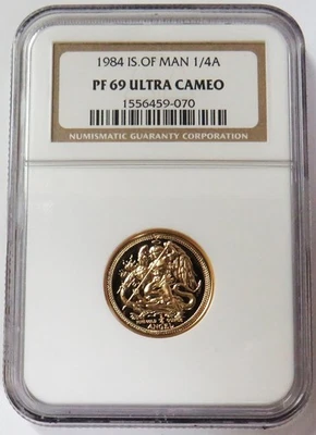 1984 GOLD ISLE OF MAN PROOF 1/4oz ANGEL NGC PF 69 ULTRA CAMEO - Image 1 of 2