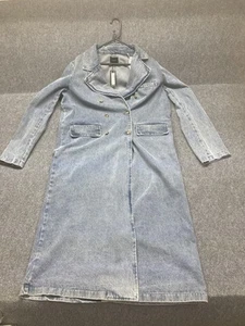 Boohoo Denim Double Breasted Trench Coat Women’s Size 8 Blue Long Sleeve - Picture 1 of 9