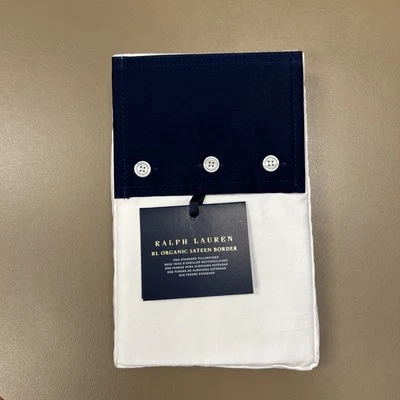NWT Ralph Lauren RL Organic Sateen Border Standard Pillow Case Pair Polo Navy - Image 1 of 4