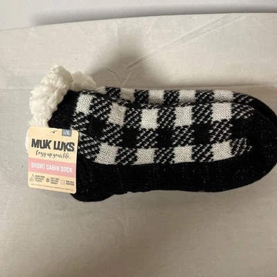 Calcetines cortos de cabina unisex Muk Luks L/XL negros blancos a cuadros antideslizantes forrados nuevos con etiquetas Foto 1 de 4