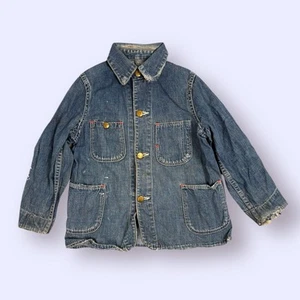 Vintage 40s Youth Sanforized Button Denim Jean Chore Jacket Coat Handmade Kids - Picture 1 of 8