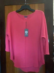 NWT VINCE CAMUTO-FUCHSIA Pink Hi-Low TUNIC BLOUSE Sz XS Oversized Fits Sz M&L - Picture 1 of 2