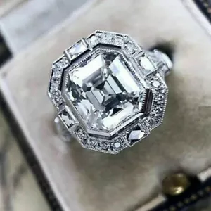 3.85 Ct Vintage Art Deco Asscher Cut Diamond 14k White Gold Over Engagement - Picture 1 of 8