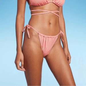 Wild Fable XS (0-2) Pink Sparkly Side Tie Cheeky High Waist Bikini Swim Bottom - Picture 1 of 9