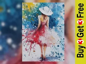Elegant Woman in Red 5"x7" Print on Matte Paper | Vibrant Abstract Figurative - Picture 1 of 7