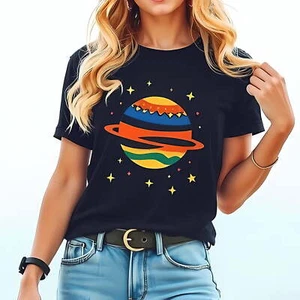 Colorful Planet T-Shirt for Women - Short Sleeve Casual Tee -All cotton - Picture 1 of 4
