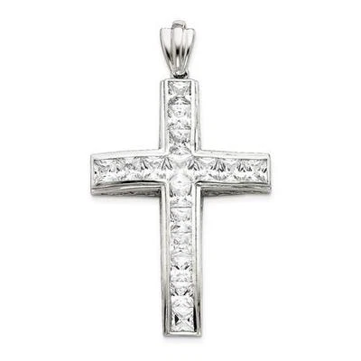 Platino Argento Sterling Zircone Taglio Princess Grande Ciondolo Croce 3 " Lungo - Immagine 1 di 2