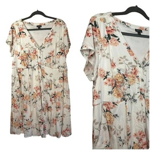 Torrid Ladies Short Sleeve Floral Print Spring V Neck Ivory Midi Dress SZ 1 - Picture 1 of 8