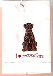Rottweiler Embroidered Tea Towel I love rottweilers 55% Linen 45% Cotton (B) - Picture 1 of 1