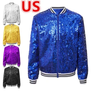 Girls' Ombre Sequin Bomber Jacket Sparkle Long Sleeve Kids Dance Tops Outwear - Picture 1 of 62