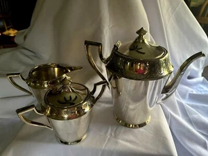 Rogers 1881 Silberteller Art Deco Tee/Kaffee Milchkännchen Zucker mit Deckel Set Muster5016 - Bild 1 von 12
