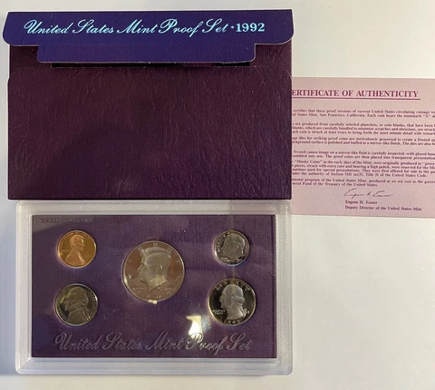 1992 S US Mint Proof Set - CLAD - OGP - BB Cover