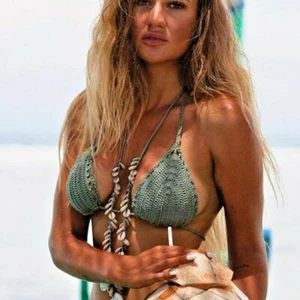Handmade crochet Women sexy bikini top Summer beach boho swimsuit Triangle top - Picture 1 of 11