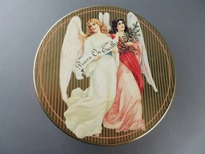 Vintage Cylindrical Metal Tin with Angels "Peace on Earth" Decoration - Picture 1 of 7