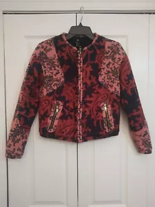 NWT H&M Womens Blue Pink Paisley Floral Cropped Quilted Zip Bomber Jacket 4 - Picture 1 of 4