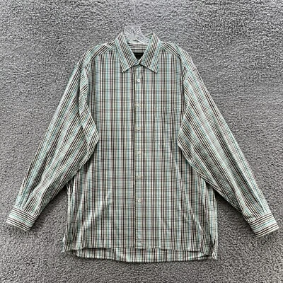 Ermenegildo Zegna Shirt Mens XL Blue Green Brown Plaid Cotton Casual Button Up - Image 1 of 4