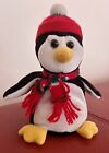 Vintage Cuddle Wit Plush Black White Yellow Penguin Red Knitted Hat Scarf 8"