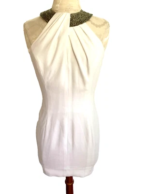 Vestido LILLIE RUBIN Blanco Cuentas Cuello Redondo Sin Mangas Fiesta Formal Talla 2 Foto 1 de 4