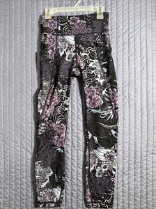 Lululemon Womens Black Floral Pull On Pants Leggings Size 2 - Picture 1 of 19