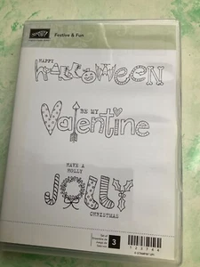 New Set of 3 Stampin Up! Christmas Halloween Valentine Festive &Fun Stamp 123744 - Picture 1 of 3