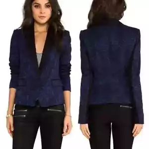 BCBGMAXAZRIA sz XXS Philipe Floral Lace Ponte Jacquard Sapphire Dark Navy Blazer - Picture 1 of 12