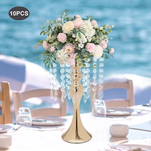 10Pcs Crystal Flower Stands Wedding Centerpieces Metal Flower Vase for Tables - Picture 1 of 12