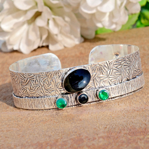 VALENTINO Bracciale in argento sterling 925 con onice nera e pietre preziose diopside per regalo compleanno