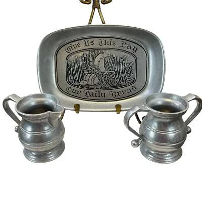 Wilton Armetale Pewter Bread Plate Set w Sugar and Creamer - Image 1 of 4
