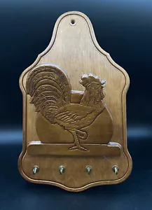 Vintage Folk Art Wooden Key Mail Rack Rooster Country Kitchen Chicken - Picture 1 of 7