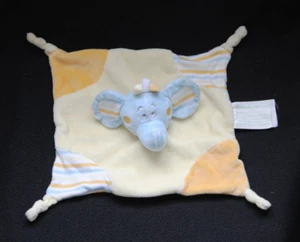 Doudou éléphant plat KIMBALOO la halle bleu jaune anis rayé TTBE - Picture 1 of 1