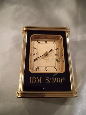 VINTAGE IBM S/390 BRASS ALARM CLOCK SMALL TABLETOP 4" BLACK/GOLD TONE - Image 1 of 4