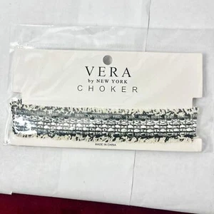 NWT Vera by New York Woven Choker Necklace Black and White Adjustable - Picture 1 of 2