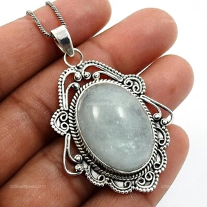 Ovalado Natural Aguamarina 925 Plata de Ley Único Cumpleaños Nuevo Colgante Joya - Imagen 1 de 8