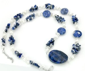 Sodalith Quarz Süßwasser Perlen Halskette Perlen Boho blau - Bild 1 von 12