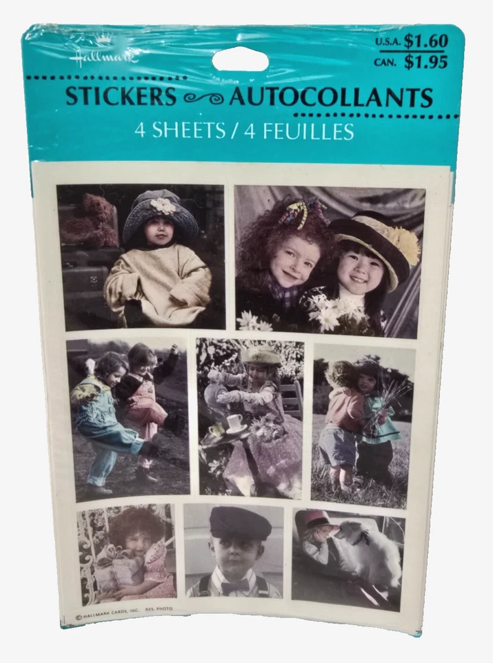 Pegatinas fotográficas Hallmark niños coloreadas a mano fiesta de té niño vintage años 90 Foto 1 de 3