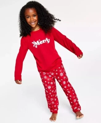 Family PJs Merry Snowflake Mix It 2pc Pajama Set Red Unisex Boys Girls 10-12 - Image 1 of 3