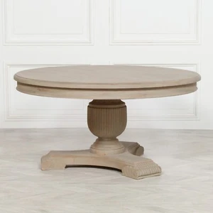 150cm Wooden Rustic Reclaimed Hand Carved French Pedestal Round Dining Table - Picture 1 of 5