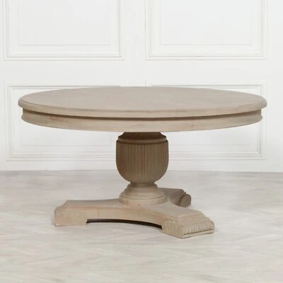 150cm Wooden Rustic Reclaimed Hand Carved French Pedestal Round Dining Table - Image 1 of 4