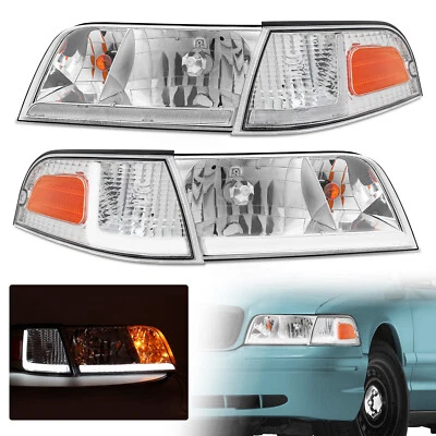 Chrome Headlight W/LED DRL For 1998-2011 Ford Crown Victoria+Corner Signal Lamp  Foto 1 de 4