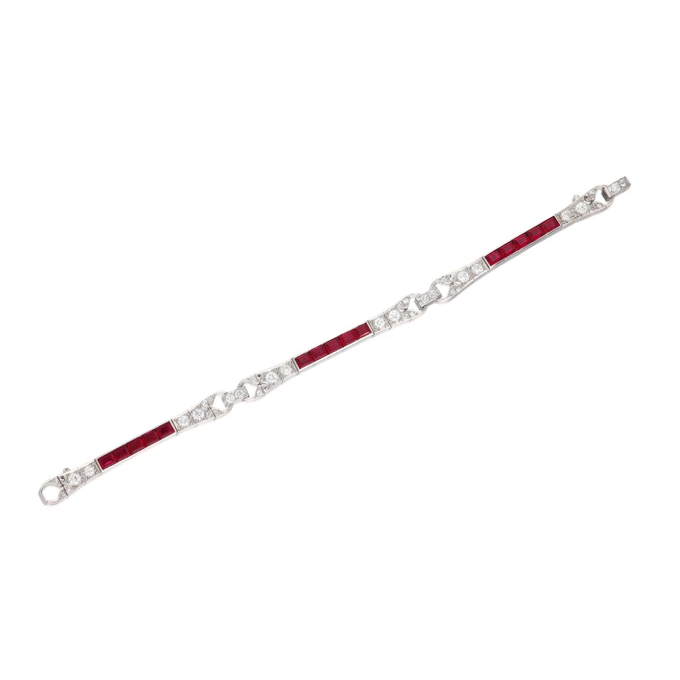 Brazalete Tenis Hecho a Mano Rubíes Rosados y Diamantes Corte Europeo En Plata 935 Foto 1 de 4