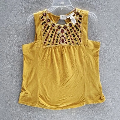 Camiseta sin mangas Style & Co para mujer grande pequeña amarilla bordada boho sin mangas Foto 1 de 4