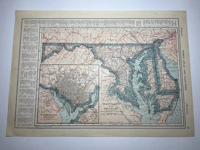 1921 MARYLAND & DELAWARE State Map 10 1/2" x 15" fm 1924 World Atlas SEE DESCRIP - Image 1 of 4