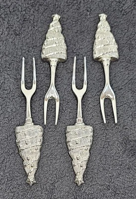 Wallace Silverplate Set of 4 Christmas Tree Appetizer Cocktail Serving Forks 5" - Image 1 of 4