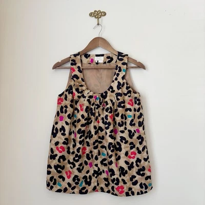 Kate Spade Colorful Leopard Print Silk Tank Top XS Bow Detail Feminine - Image 1 of 4